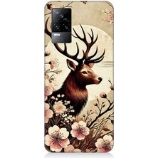 Vivo V21E Uyumlu Çiçekler Içinde Asil Geyik  Desenli Silikon Kılıf