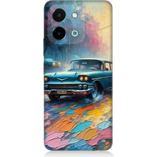 Vivo Y28 Uyumlu Renkli Yol Üzerinde Araba  Desenli Silikon Kılıf