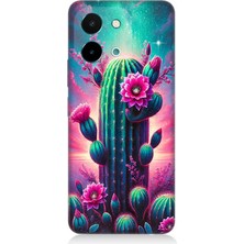 Vivo Y28 Uyumlu Neon Renkli Kaktüs Bahçesi  Desenli Silikon Kılıf