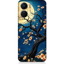 Vivo V16 Uyumlu Ay Altında Kiraz Çiçeği  Desenli Silikon Kılıf
