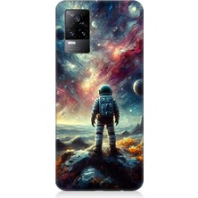 Vivo V21E Uyumlu Galakside Yalnız Astronot  Desenli Silikon Kılıf