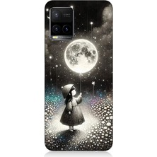 Vivo Y53S Uyumlu Kız Çocuğu ve Ay Balonu  Desenli Silikon Kılıf