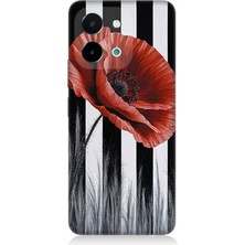 Vivo Y28 Uyumlu Siyah Çizgide Gelincik  Desenli Silikon Kılıf