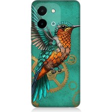 Vivo Y28 Uyumlu Turkuaz Zeminde Sinek Kuşu  Desenli Silikon Kılıf