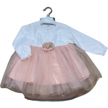 Kız Bebek Uzun Kollu Tüllü Elbise - Pembe Balo ve Doğum Günü Kıyafeti

