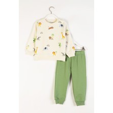 Hayvan Figürlü Uzun Kollu Sweat-Pantolon 2'li Erkek Bebek Takım