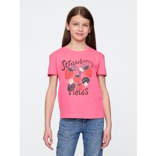 Gap Kız Çocuk Pembe Grafik Baskılı T-Shirt