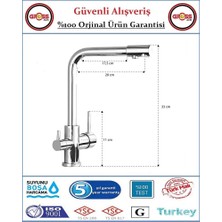 Irmak Su Arıtmalı Mutfak Evye Bataryası - 3 Yollu - Sıcak, Soğuk, Arıtma Çıkışlı - 5 Yıl Garanti