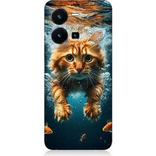 Vivo Y35 Uyumlu Suda Yüzen Kedi  Desenli Silikon Kılıf