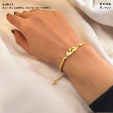 Archin Kova Burçlarına Özel 14 Ayar Altın Plakalı Altın Rengi Derili Taç Motifli Hediye Bileklik-463BURÇ