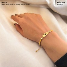 Archin Oğlak Burçlarına Özel Taç Motifli 14 Ayar Altın Plakalı Altın Rengi Derili Hediye Bileklik-463BURÇ
