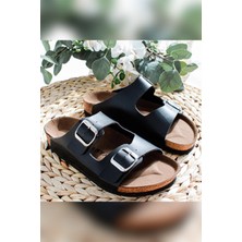 Leticia Siyah Terlik Çift Tokalı Eva Tabanlı