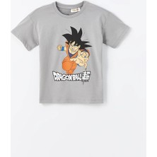 Lcw Kids Gri Bisiklet Yaka Dragon Ball Baskılı Erkek Çocuk Şortlu Pijama Takımı