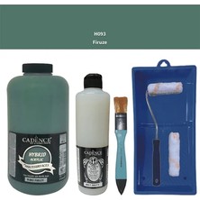 Cadence Mobilya Boyası -  Multisurface H - 093 Firuze 2000 ml Ultimate Vernik Mat 500 ml  Saten Rulo Set