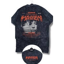 Oversize Mayhem Lady Gaga Baskılı Yıkamalı T-Shirt, Unisex Müzik Temalı Tişört