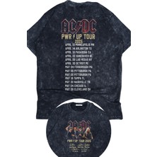 Unisex Oversize Ac Dc Pwr Up Tour 2025 Sırt Baskılı Yıkamalı Rock Band Retro T-Shirt