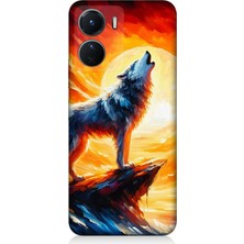 Vivo V16 Uyumlu Kayalıkta Uluyan Kurt Yalnızlığı  Desenli Silikon Kılıf