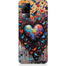 Vivo V21E Uyumlu Kuşlar Kalbinde Aşk  Desenli Silikon Kılıf