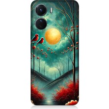 Vivo V16 Uyumlu Ay Işığında Kırmızı Kuşlar  Desenli Silikon Kılıf