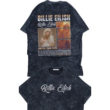 Fuddy Moda Oversize Billie Eilish Sırt Baskılı Yıkamalı T-Shirt, Unisex Happier Then Ever Yazılı Tişört