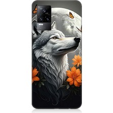Vivo V21E Uyumlu Ay Çiçeğinde Kurt Güzelliği  Desenli Silikon Kılıf