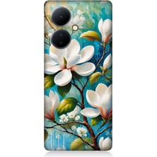 Vivo V29 Lite Uyumlu Işıltılı Beyaz Çiçekler  Desenli Silikon Kılıf