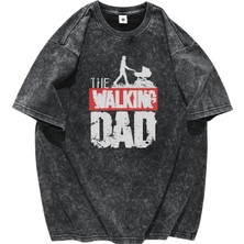 The Walking Dad Yazılı Yıkamalı Tişört, Oversize Babalar Günü Temalı Vintage T-Shirt