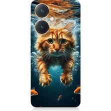 Vivo Y27 Uyumlu Suda Yüzen Kedi  Desenli Silikon Kılıf