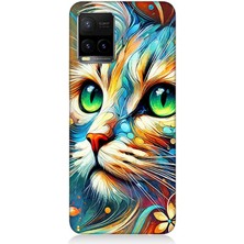 Vivo Y53S Uyumlu Parlak Gözlü Renkli Kedi  Desenli Silikon Kılıf