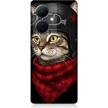 Vivo V29 Lite Uyumlu Pilot Kasklı Şirin Kedi  Desenli Silikon Kılıf