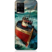 Vivo Y53S Uyumlu Fırtınada Kırmızı Gemi  Desenli Silikon Kılıf