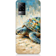 Vivo V21E Uyumlu Fırça Darbesiyle Deniz Kaplumbağası  Desenli Silikon Kılıf