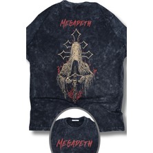 Oversize Haçlı Megadeth Sırt Baskılı Yıkamalı T-Shirt, Unisex Rock Band Temalı Vintage Tişört