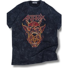 Oversize Anthrax Baskılı Yıkamalı T-Shirt, Unisex Rock Band Temalı Retro Tişört