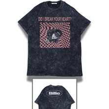 Oversize Did I Break Your Heart Ense Baskılı Yıkamalı Tişört, Unisex Billie Eilish Temalı T-Shirt