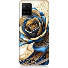Vivo Y53S Uyumlu Telkari Sanatta Mavi Gül  Desenli Silikon Kılıf