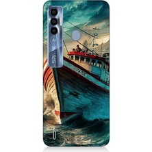 Teknomeg Tecno Spark 7 Pro Uyumlu Dalgalarla Savaşan Gemi  Desenli Silikon Kılıf