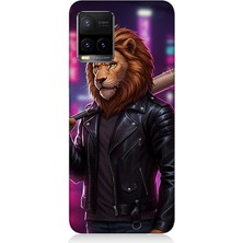 Vivo Y53S Uyumlu Gece Şehirde Asi Aslan  Desenli Silikon Kılıf