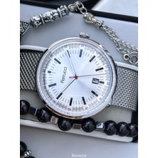 Ferrucci Gümüş Renk, Çelik Kordon, Takvimli Erkek Kol Saati+Bileklik