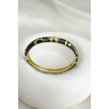 Özel Seri Mineli Taşlı Yonca Detay Kelepçe Bileklik (Çapı:6cm)
