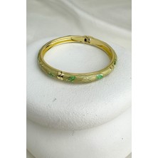 Özel Seri Mineli Yaprak Detay Kelepçe Bileklik (Çapı:6cm)