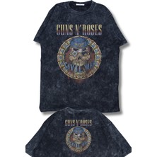 Oversize Cıvıl War Guns N' Roses Ense Baskılı Yıkamalı T-Shirt, Unisex Rock Band Temalı Tişört