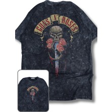 Oversize Skull Knight Guns N' Roses Sırt Baskılı Yıkamalı T-Shirt, Unisex Rock Band Temalı Tişört