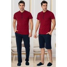 Mecit Pijama Mecit 2769 Bordo Büyük Beden Şortlu Erkek Pijama Takımı