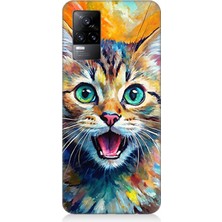 Vivo V21E Uyumlu Parlayan Gözlü Neşeli Kedi  Desenli Silikon Kılıf