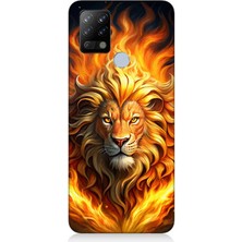 Tecno Pova Uyumlu Alevler Içinde Aslan  Desenli Silikon Kılıf