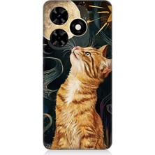 Tecno Spark 20C Uyumlu Aya Bakan Meraklı Kedi  Desenli Silikon Kılıf