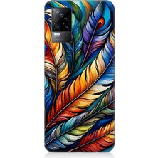 Vivo V21E Uyumlu Gökkuşağı Tüylerin Uyumu  Desenli Silikon Kılıf