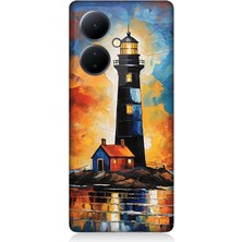 Vivo V29 Lite Uyumlu Alevli Ufukta Deniz Feneri  Desenli Silikon Kılıf