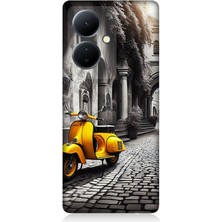 Vivo V29 Lite Uyumlu Taş Sokakta Sarı Vespa  Desenli Silikon Kılıf